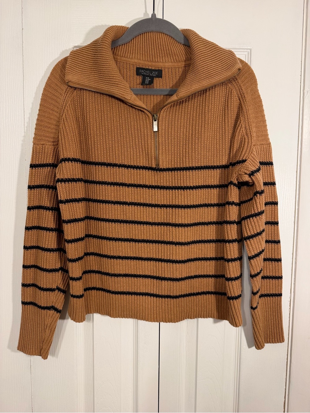 Rachel Zoe Quarter Zip Striped Sweater M Brown Black